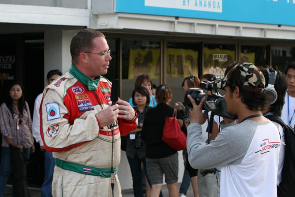 Thomas with media at Bira