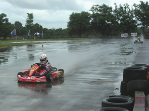 Sandy speeding away from the field in the wet