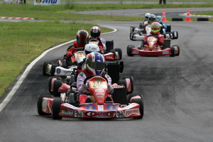 Charging hard at the head of the field...